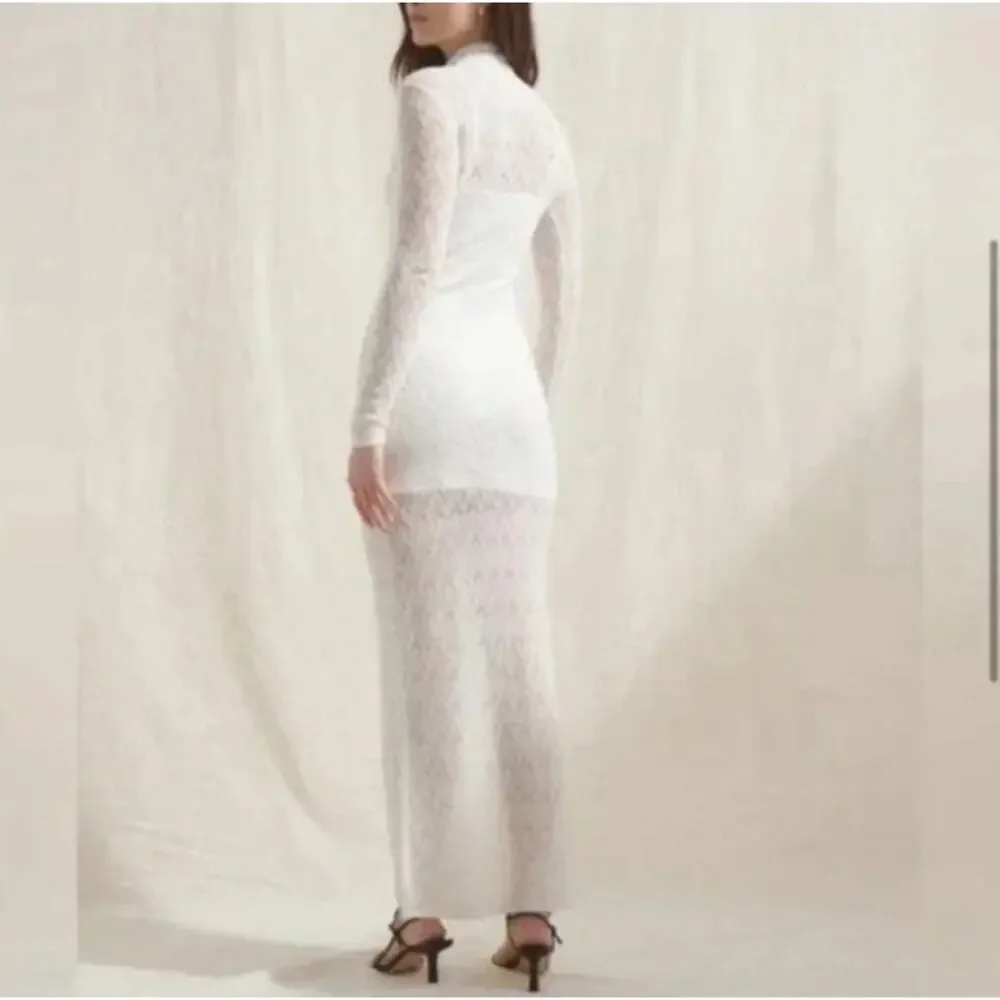 Abercrombie & Fitch Sheer White Merino Wool Blend Maxi Sweater Mock Neck Dress